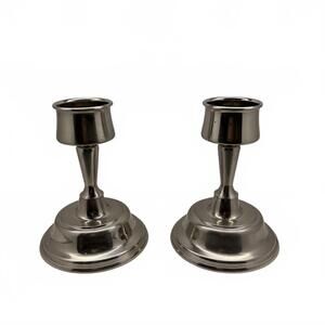 Pair of Vintage MCM silver-plated taper candlesticks with flared bases c.1960s